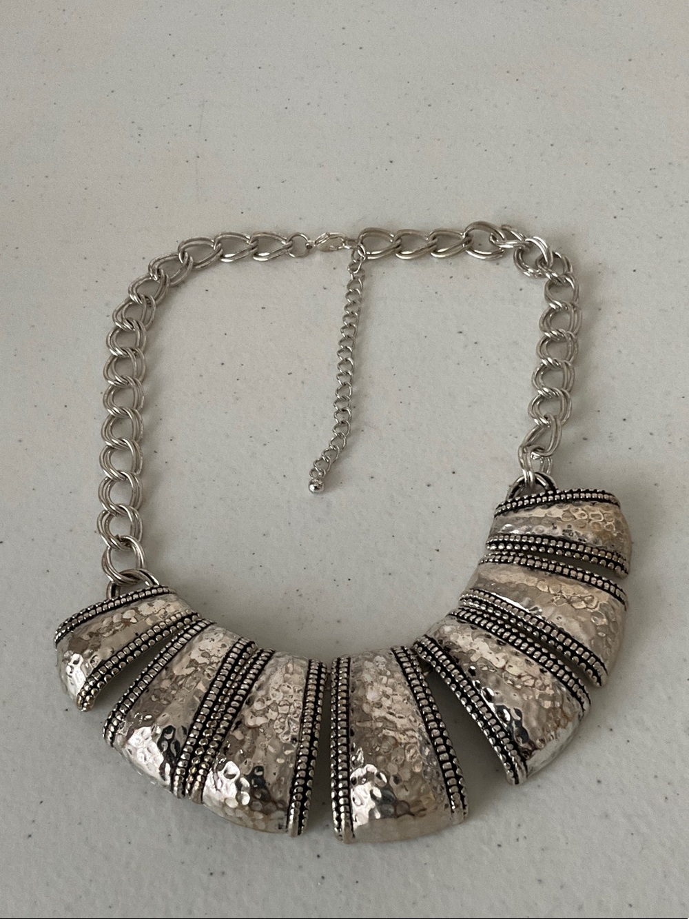 Silver Tone Chunky HammeredStatement Collar Necklace
